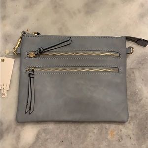 Blue/Grey Clutch bag with attachable strap